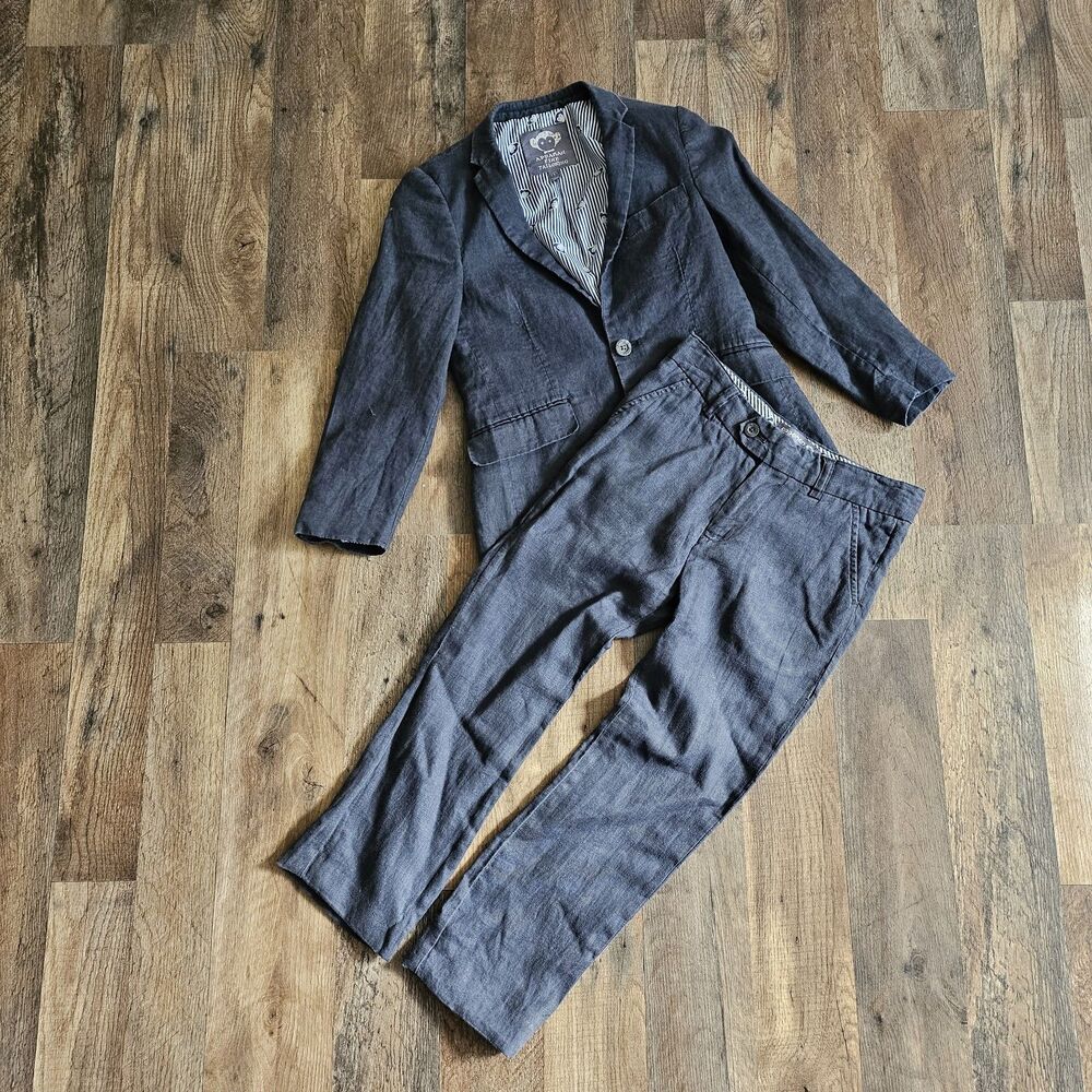 Appaman Fine Tailoring 100% Linen 2 Piece Suit Blazer Pants Charcoal Grey Size 8